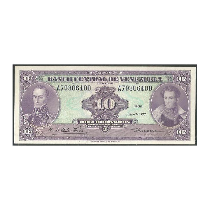 Venezuela 10 Bolivares 7 Jun 1977 A 8 Dig P51f