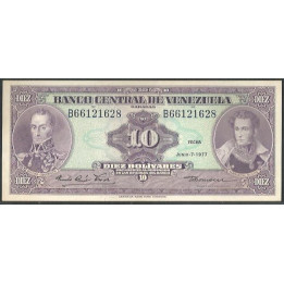 Venezuela 10 Bolivares 7 Jun 1977 B 8 Dig P51f
