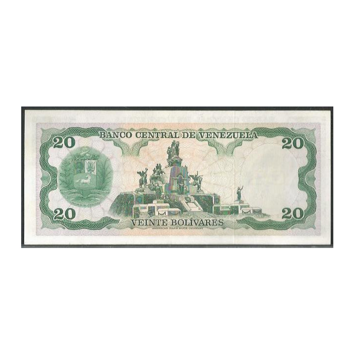 Venezuela 20 Bolivares 23 Abr 1974 A 7 Dig P53a reverso