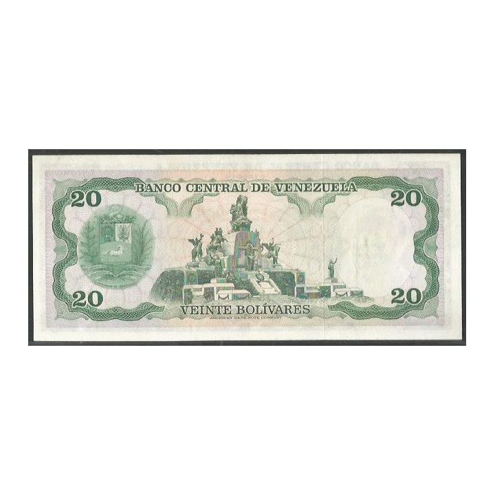 Venezuela 20 Bolivares 23 Abr 1974 B 7 Dig P53a reverso
