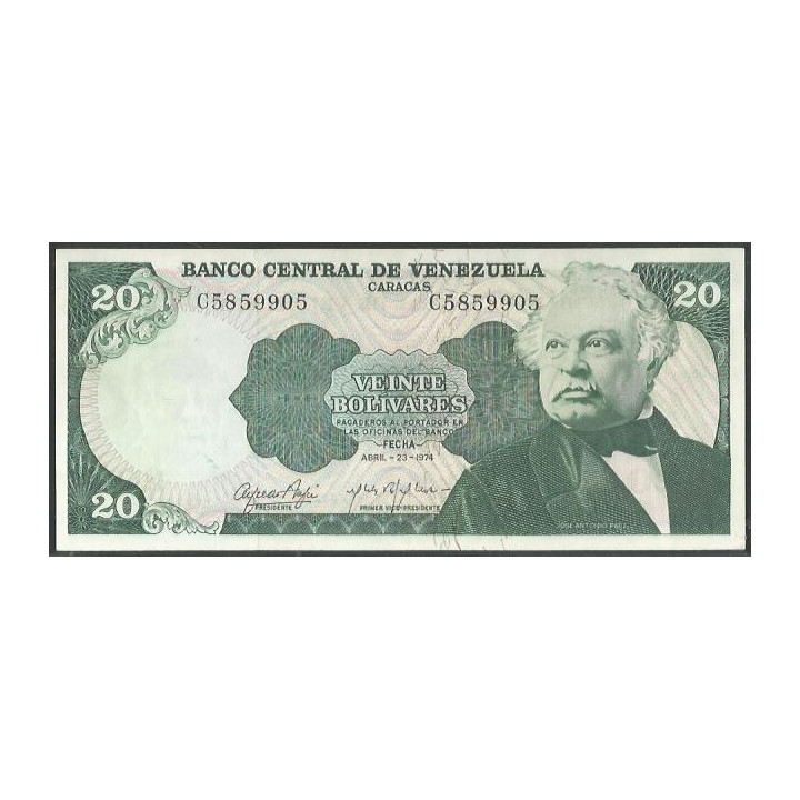 Venezuela 20 Bolivares 23 Abr 1974 C 7 Dig P53a