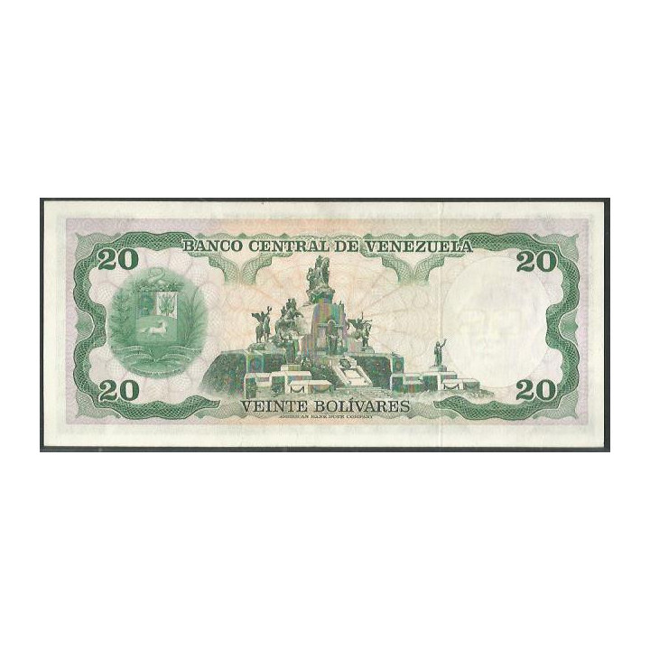 Venezuela 20 Bolivares 23 Abr 1974 C 7 Dig P53a reverso