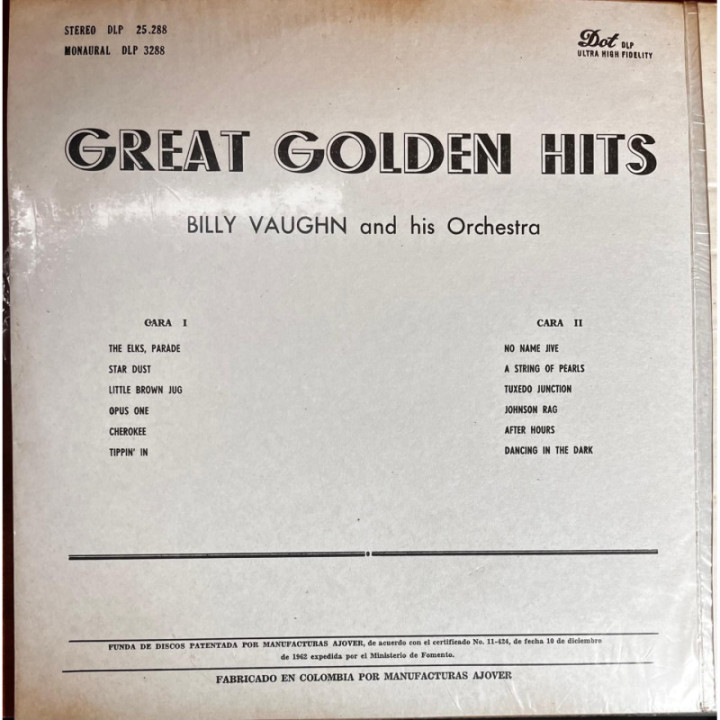 Billy Vaughn - Great Golden Hits reverso