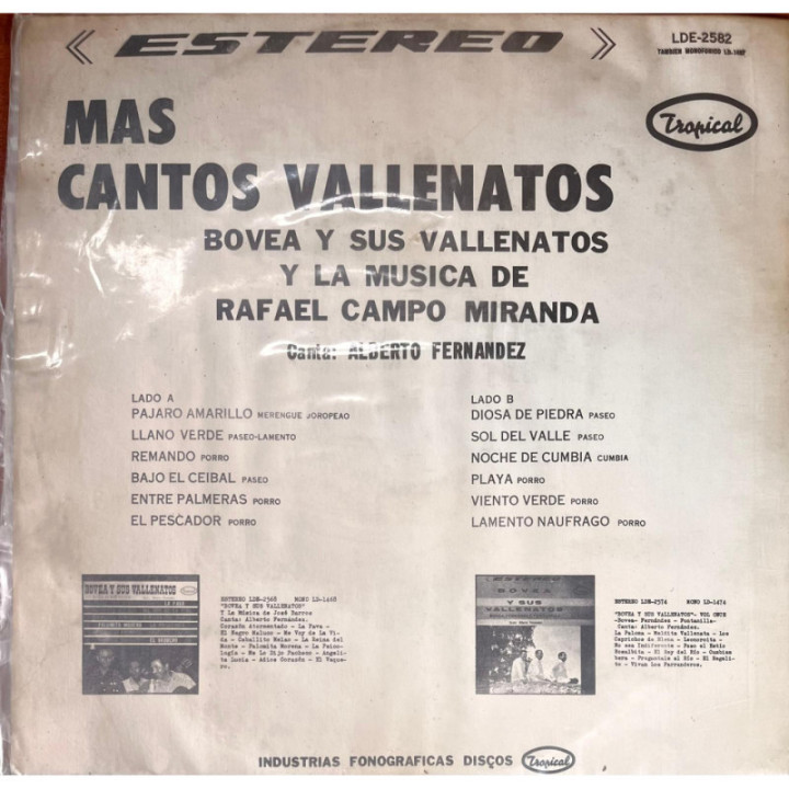 Bovea y Sus Vallenatos - La Musica de Campo Miranda reverso