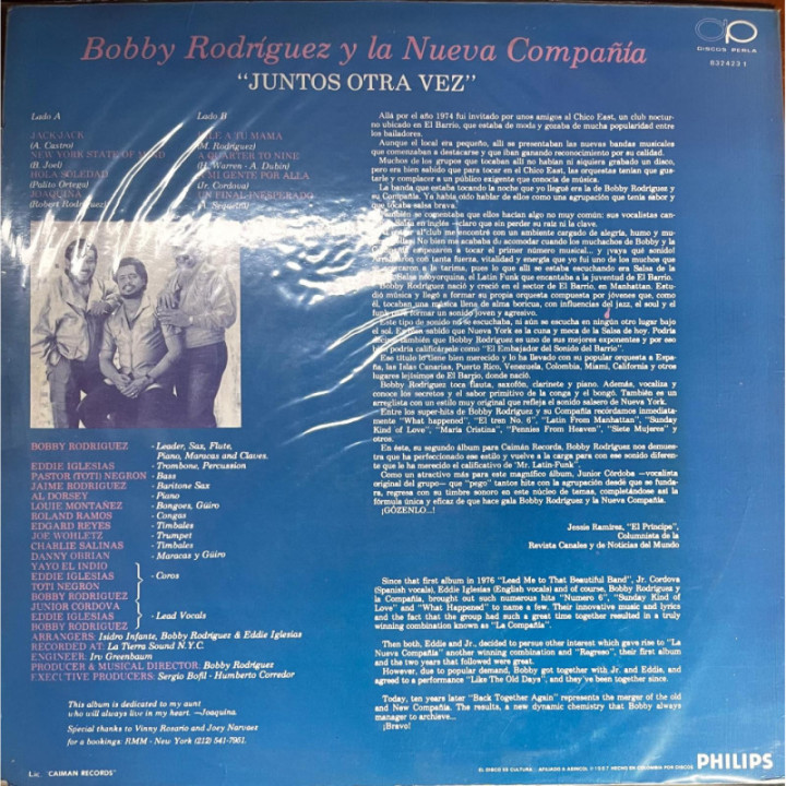 Bobby Rodriguez Y la Nueva Compañia - '' Juntos otra vez...'' reverso