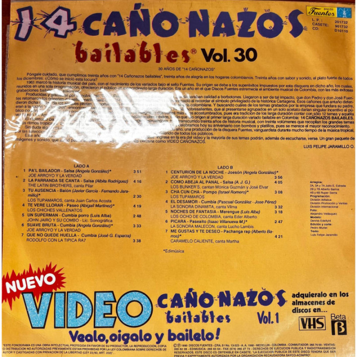 14 Cañonazos Bailables - Volumen 30 reverso