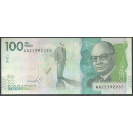 Billete de 100.000 Pesos 8 Ago 2014 Serie AA ERROR BGWNF100-1