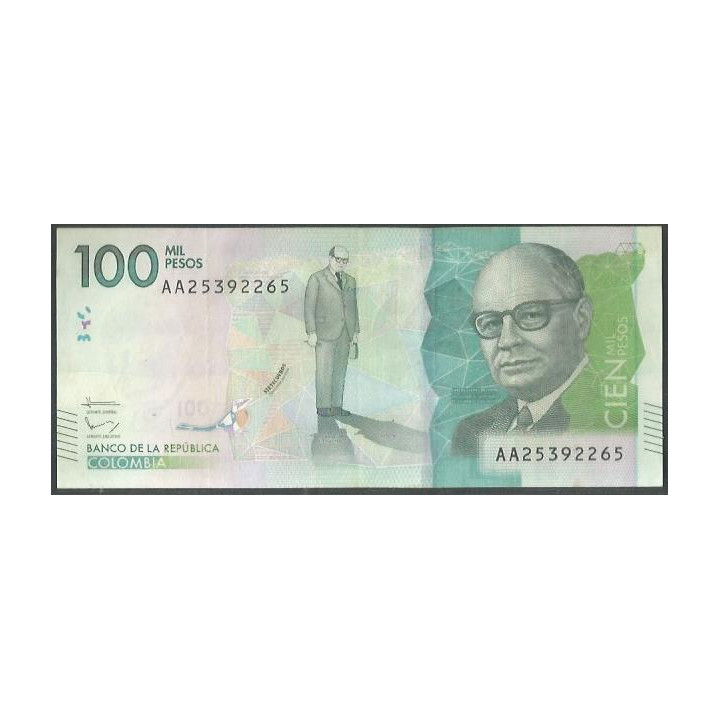 Billete de 100.000 Pesos 8 Ago 2014 Serie AA ERROR BGWNF100-1