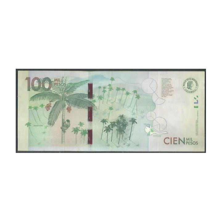 Billete de 100.000 Pesos 8 Ago 2014 Serie AA ERROR BGWNF100-1 reverso
