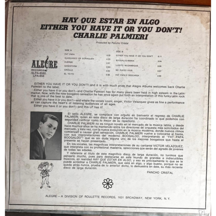 Charlie Palmieri - Hay que estaren algo either you have it or you don't! reverso