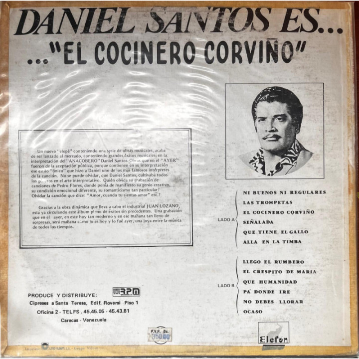 Daniel Santos - '' El Cocinero Corviño...'' reverso