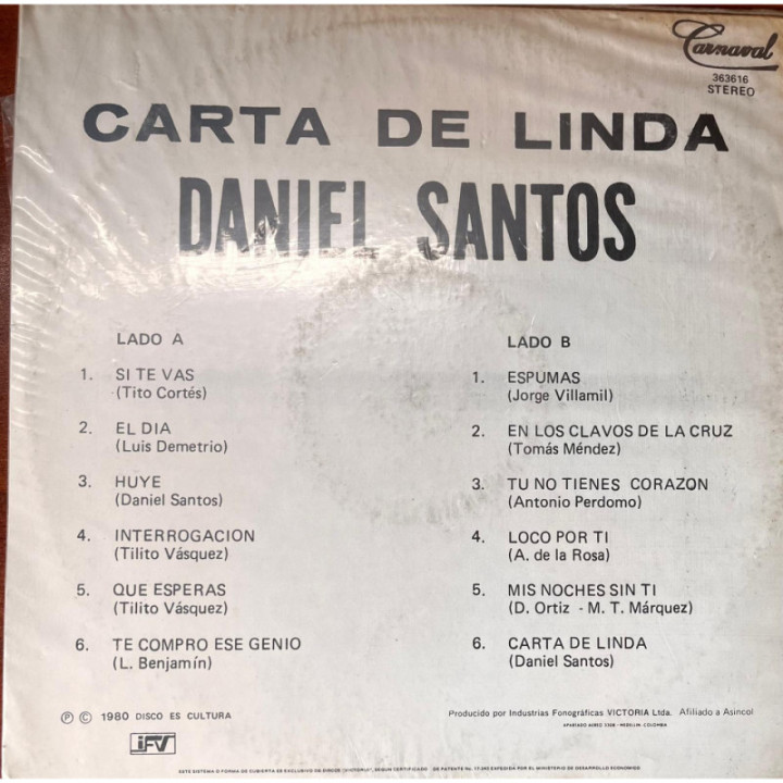Daniel Santos - Carta De Linda reverso