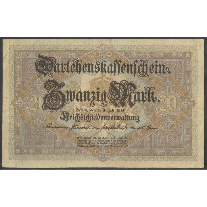 Alemania 20 Mark 5 Ago 1914 P48b reverso
