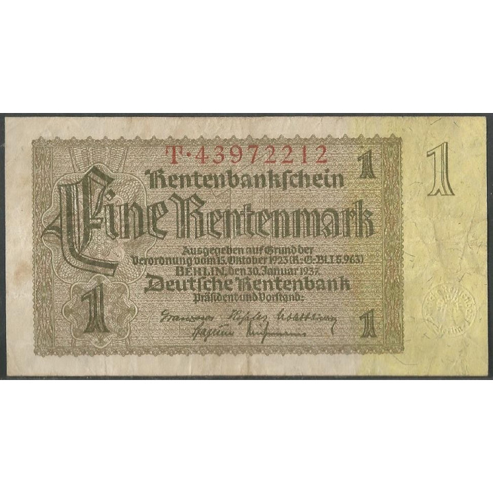 Alemania Weimar 1 Rentenmark 30 Ene 1937 P173b