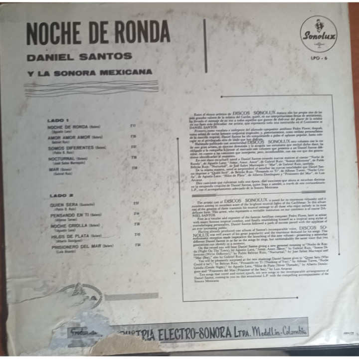 Daniel Santos y La Sonora Mexicana - Noche de Ronda reverso