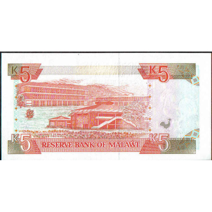 Malawi 5 Kwacha 1 Ene 1994 P24b reverso
