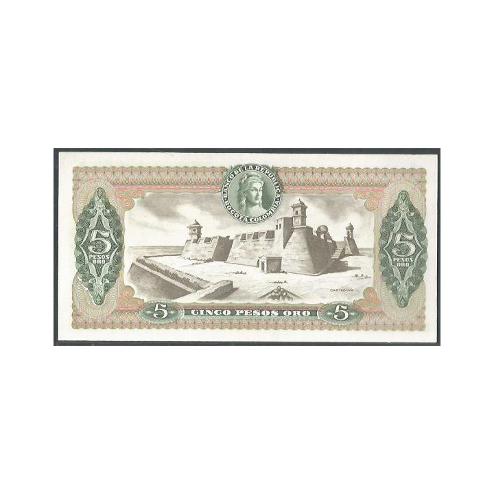 Colombia 5 Pesos 1 Ene 1973 Reposicion BGW139 reverso