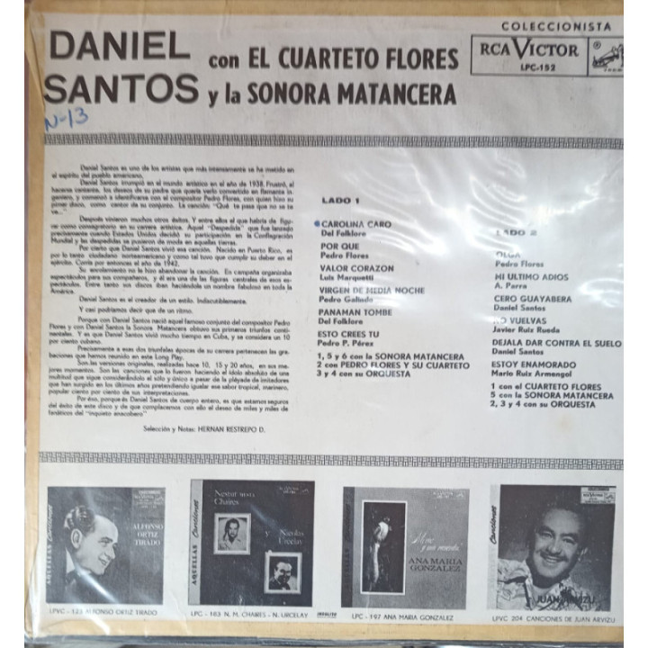 Daniel Santos - Con el quareto flores y la Sonora Matancera reverso