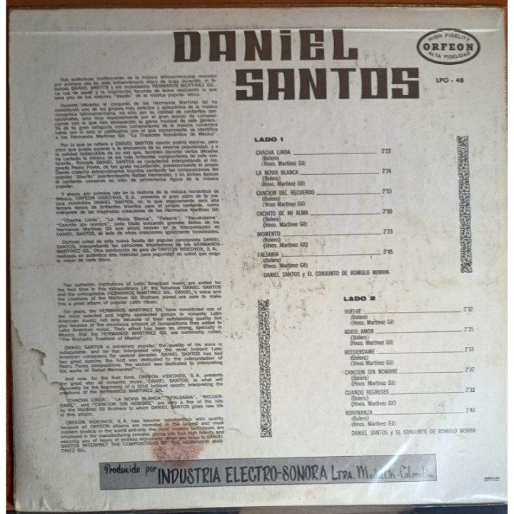 Daniel Santos - Interpreta A Los Hermanos Martinez Gil reverso