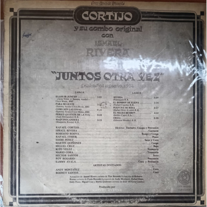 Cortijo Y Su Combo Original con Ismael Rivera - '' Juntos Otra Vez'' reverso