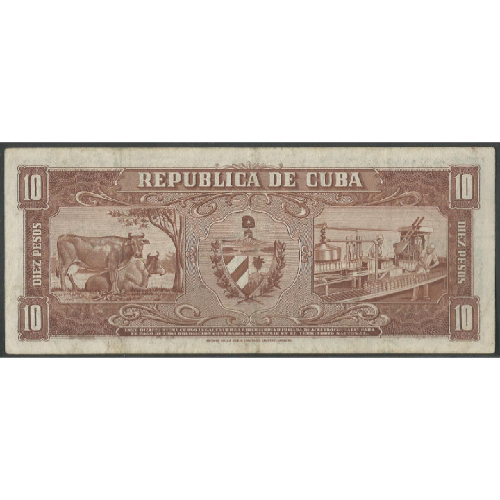 Cuba 10 Pesos 1960 P88c Firma el "Che" reverso