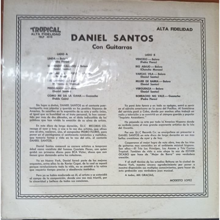 Daniel Santos - Y Linda? reverso