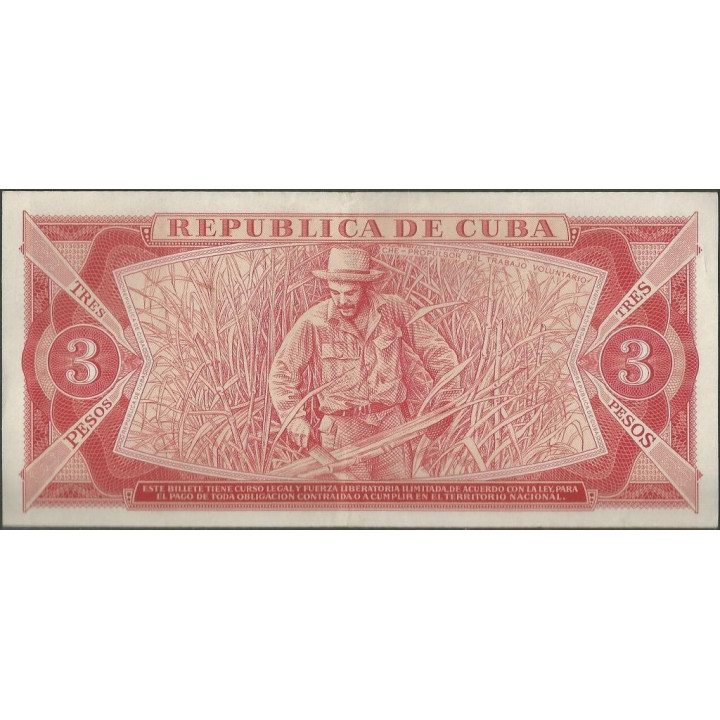Cuba 3 Pesos 1986 P107a reverso