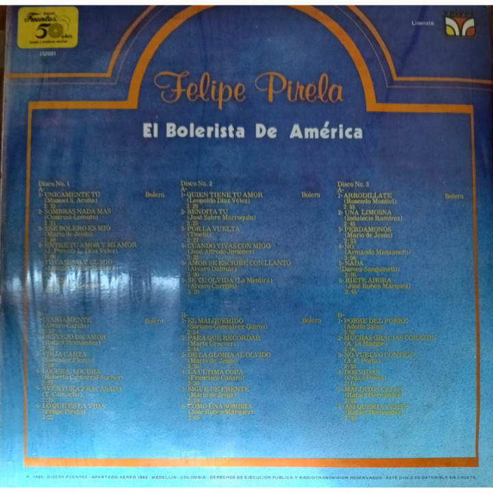 Felipe Pirela - Felipe Pirela Discografia (3 Vinilos) reverso