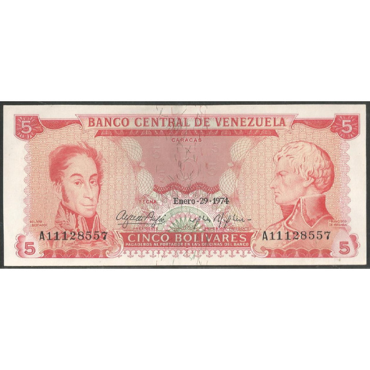 Venezuela 5 Bolivares 29 Ene 1974 A 8 Dig P50h