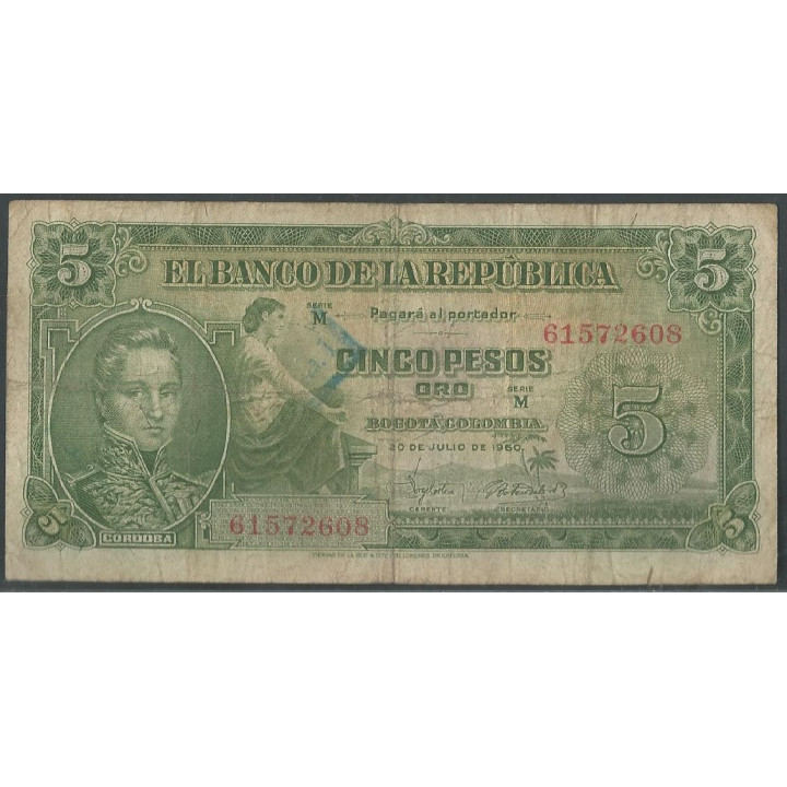 Billete de 5 Pesos 20 Jul 1960 M61572608 BGW125