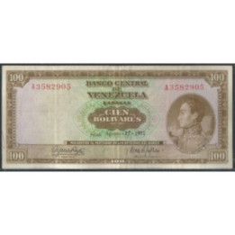 Venezuela 100 Bolivares 17 Ago 1971 A 7 Dig P48h
