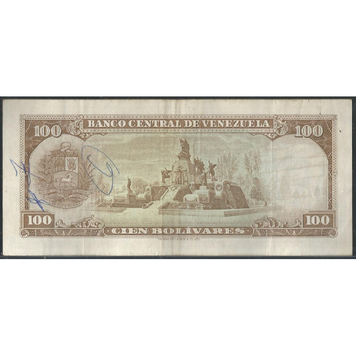 Venezuela 100 Bolivares 17 Ago 1971 A 7 Dig P48h reverso