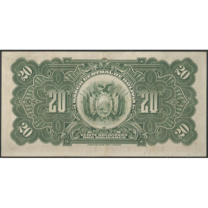 Bolivia 20 Bolivianos L 20 Jul 1928 Serie H P122a reverso