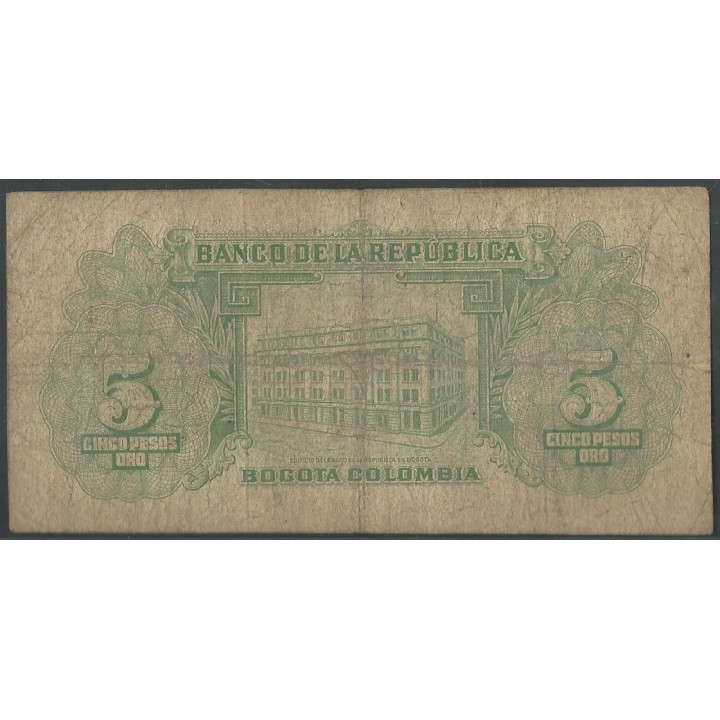 Billete de 5 Pesos 1 Ene 1953 M36621758 BGW124 reverso