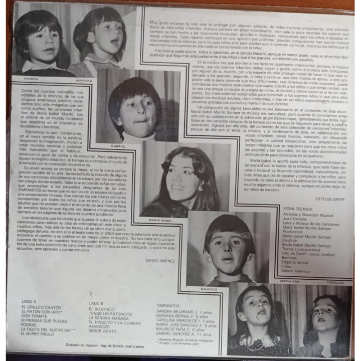 Timpanitos - Canciones infantiles de Maria Isabel Murillo reverso