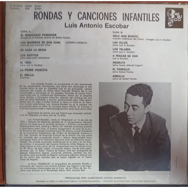 Rondas De Canciones Infantiles - Luis Antonio Escobar reverso