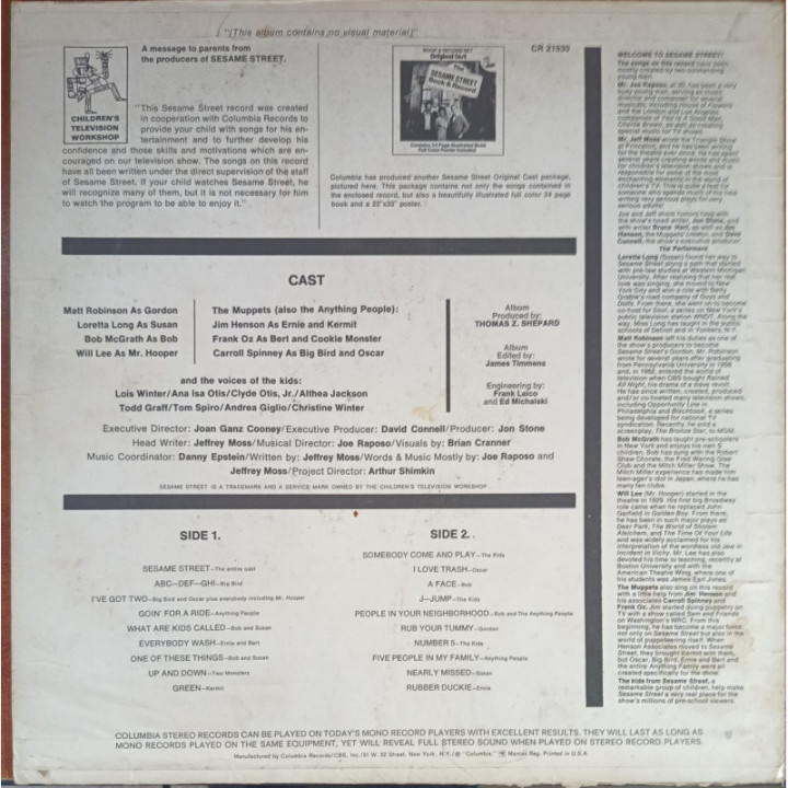 Seame Street - Original Cast Records reverso