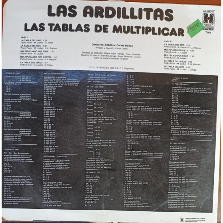 Las Ardillitas - Las Tablas de Multiplicar reverso
