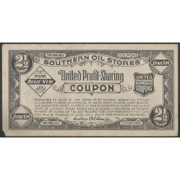 Florida - Southern Oil Stores 2 1/2 Coupons ND1940's reverso