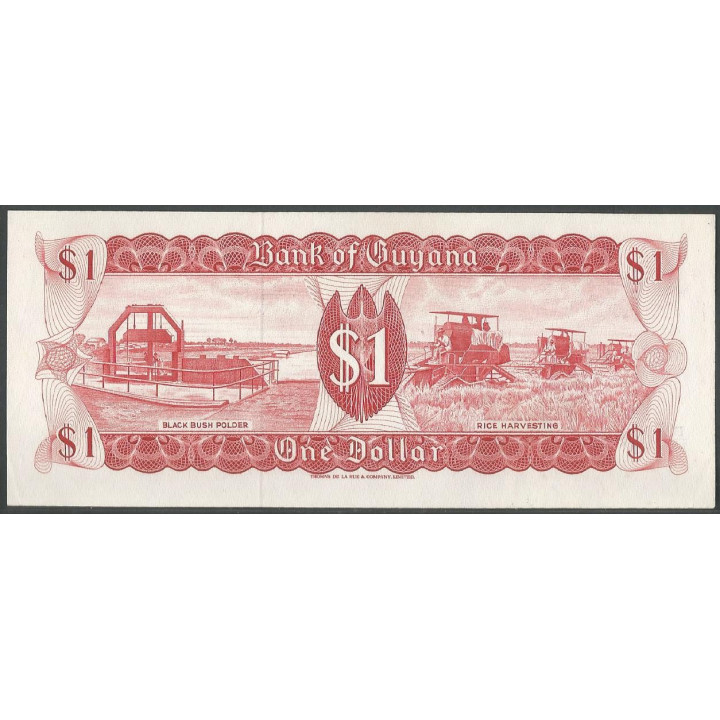 Guyana 1 Dollar ND1989 Firma 7 P21f reverso
