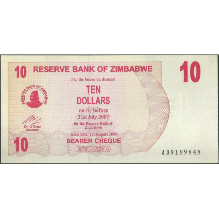 Zimbabwe 10 Dollars 1 Ago 2006 P39