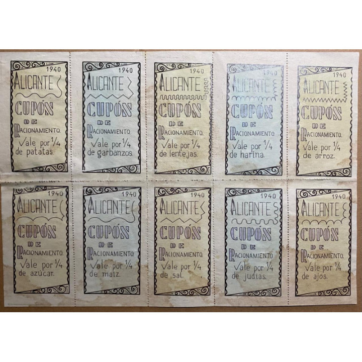 España - Cupon de racionamiento (Pliego de 10 vales) Division Azul 1940 reverso