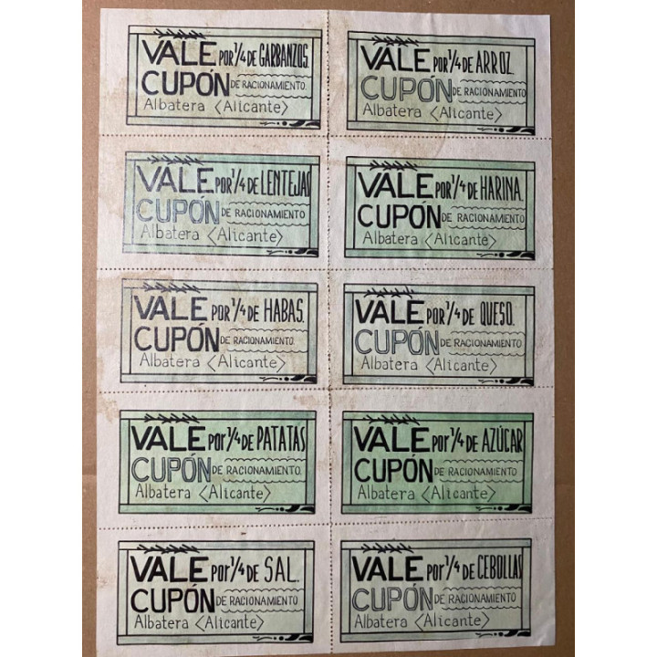 España - Cupon de racionamiento (Pliego de 10 vales) Division Azul 1942 reverso