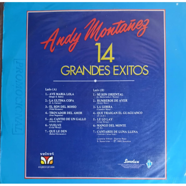 Andy Montañez - 14 Grandes exitos reverso